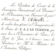 Invitation à l'inauguration de la statue